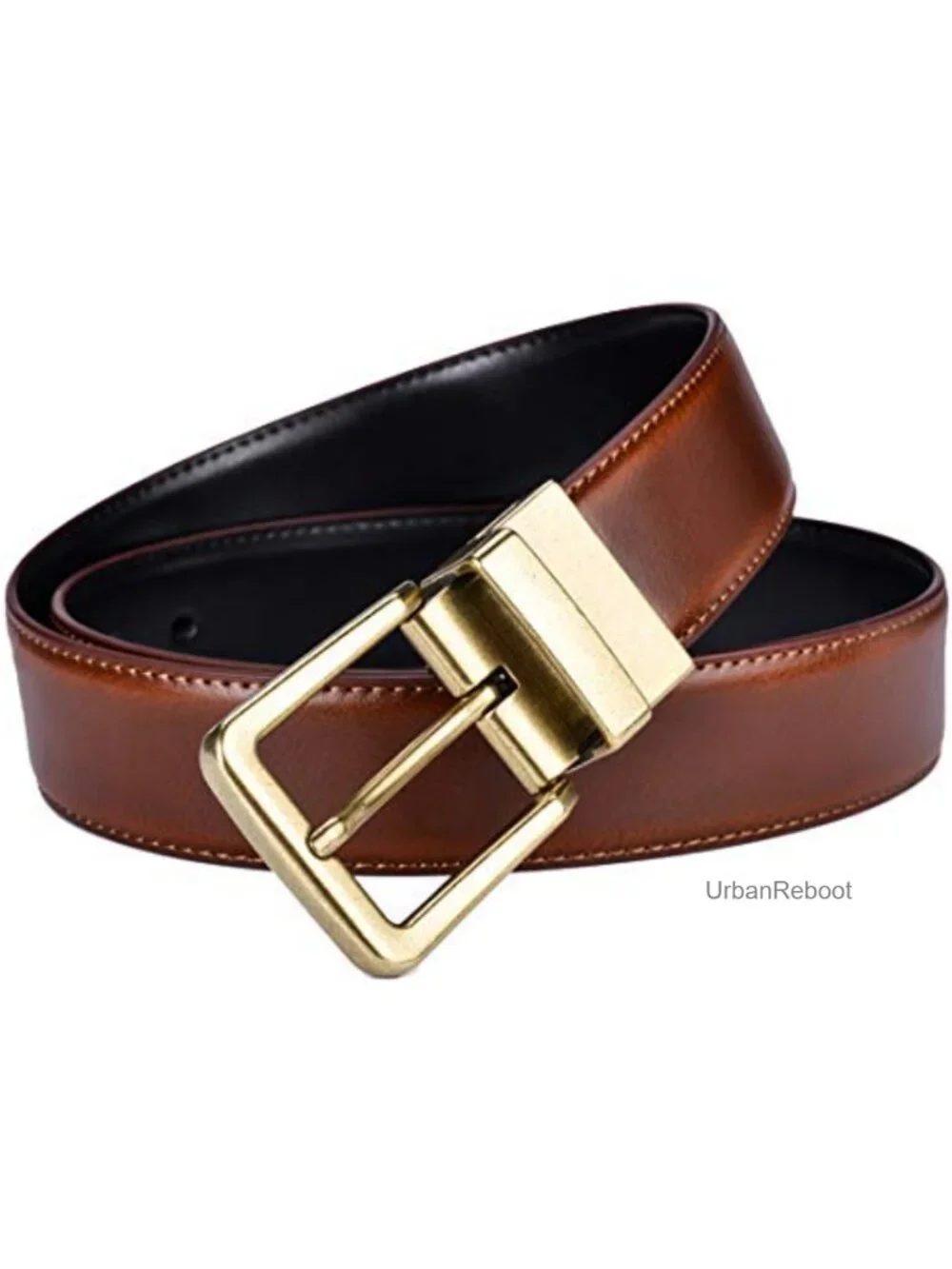 Men's Reversible Leather Belt 1.25 in Wide Rotating Buckle Gift Box